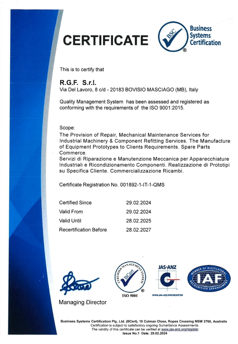 RGF Certificato ISO 9001 2024